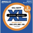 J.D.Addario EXL160TP Nickel Wound 50-105 струны бас-гитары 2 комплекта